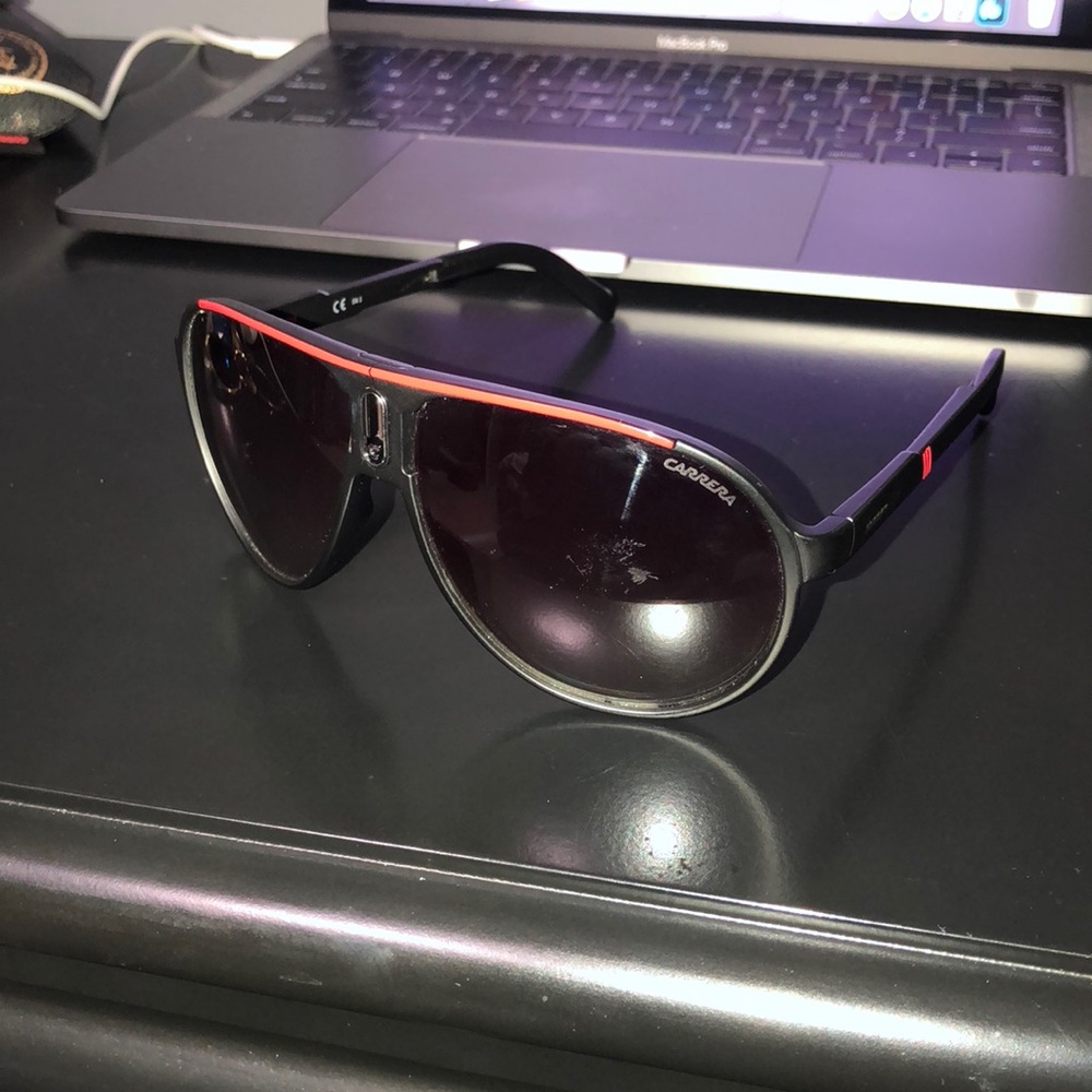Black Carrera Aviator Sunglasses !!(Red detailing)